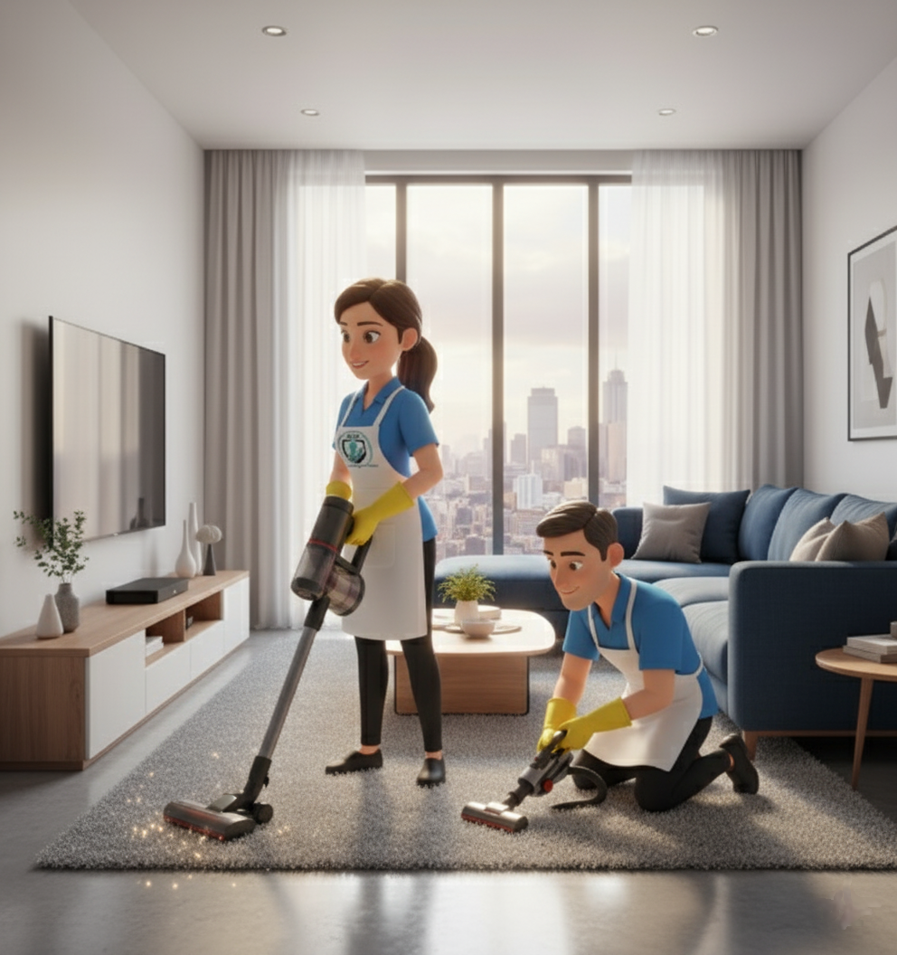 Professional hoovering a floor in Manchester